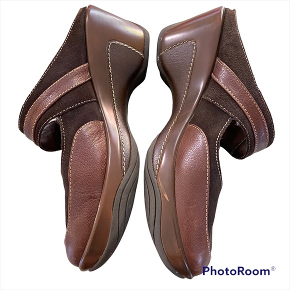 Women’s Leather Suede Wedge Heel Mules Clogs - Picture 6 of 8